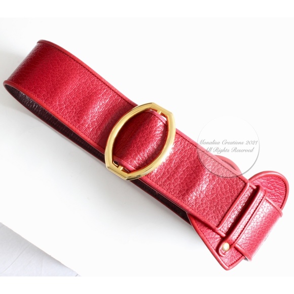 Yves Saint Laurent Wide Belt YSL Vintage Red Leather with Heart HTF Vintage - Picture 3 of 10